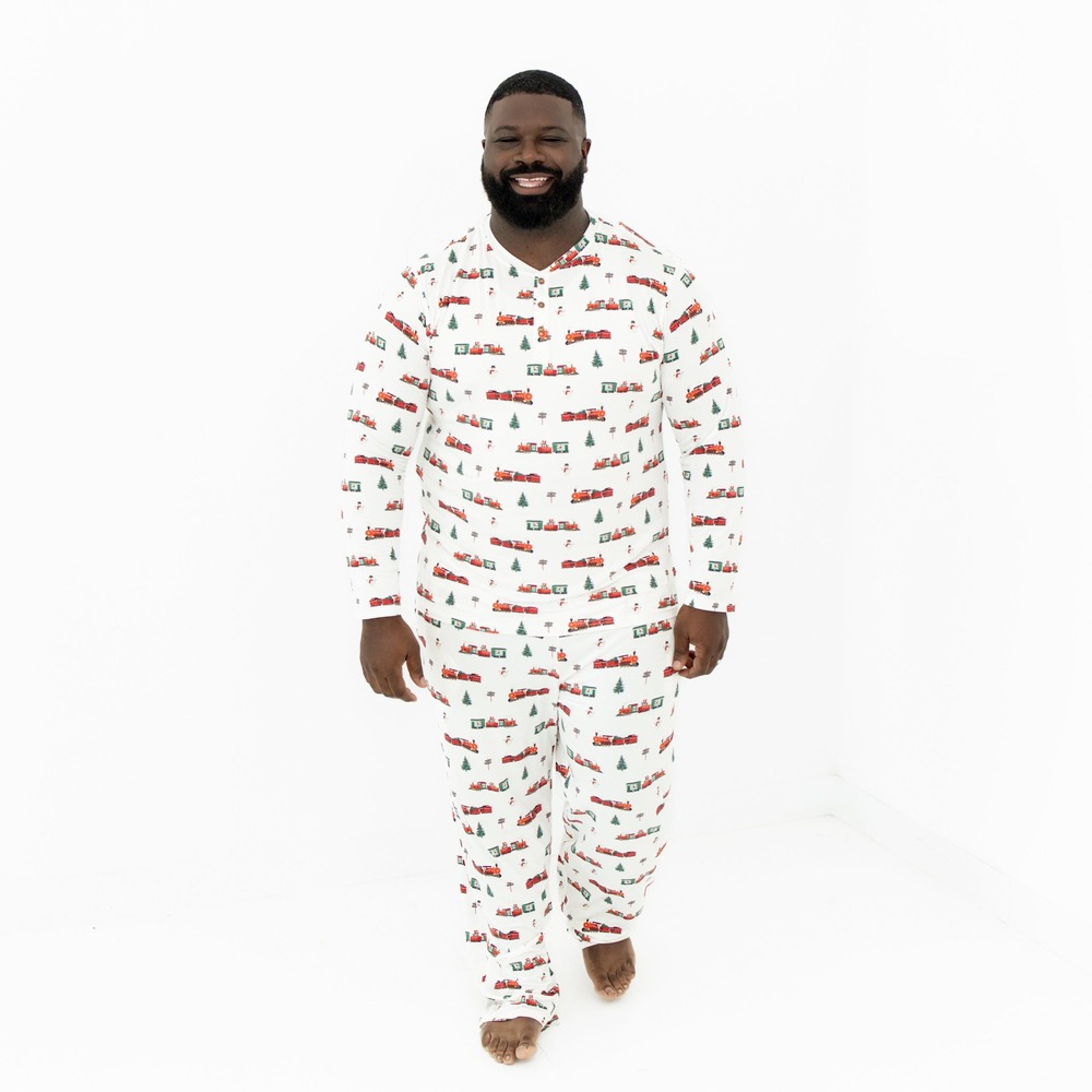 Kyte Baby Men's Long Sleeve Henley Top in Holiday Train